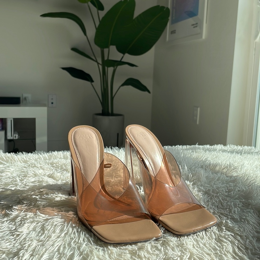 ZARA Clear Nude Mule Heels